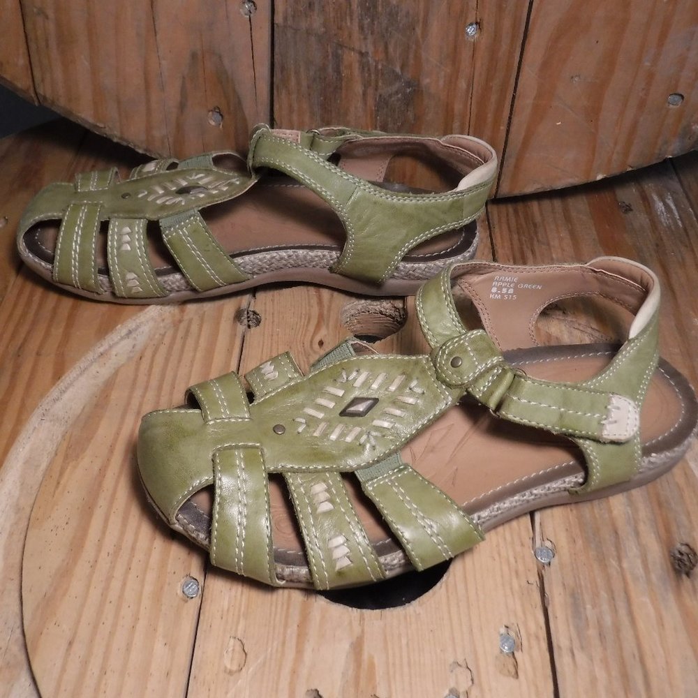 Earth Green Leather Sandals Size 8.5 - Picture 3 of 5